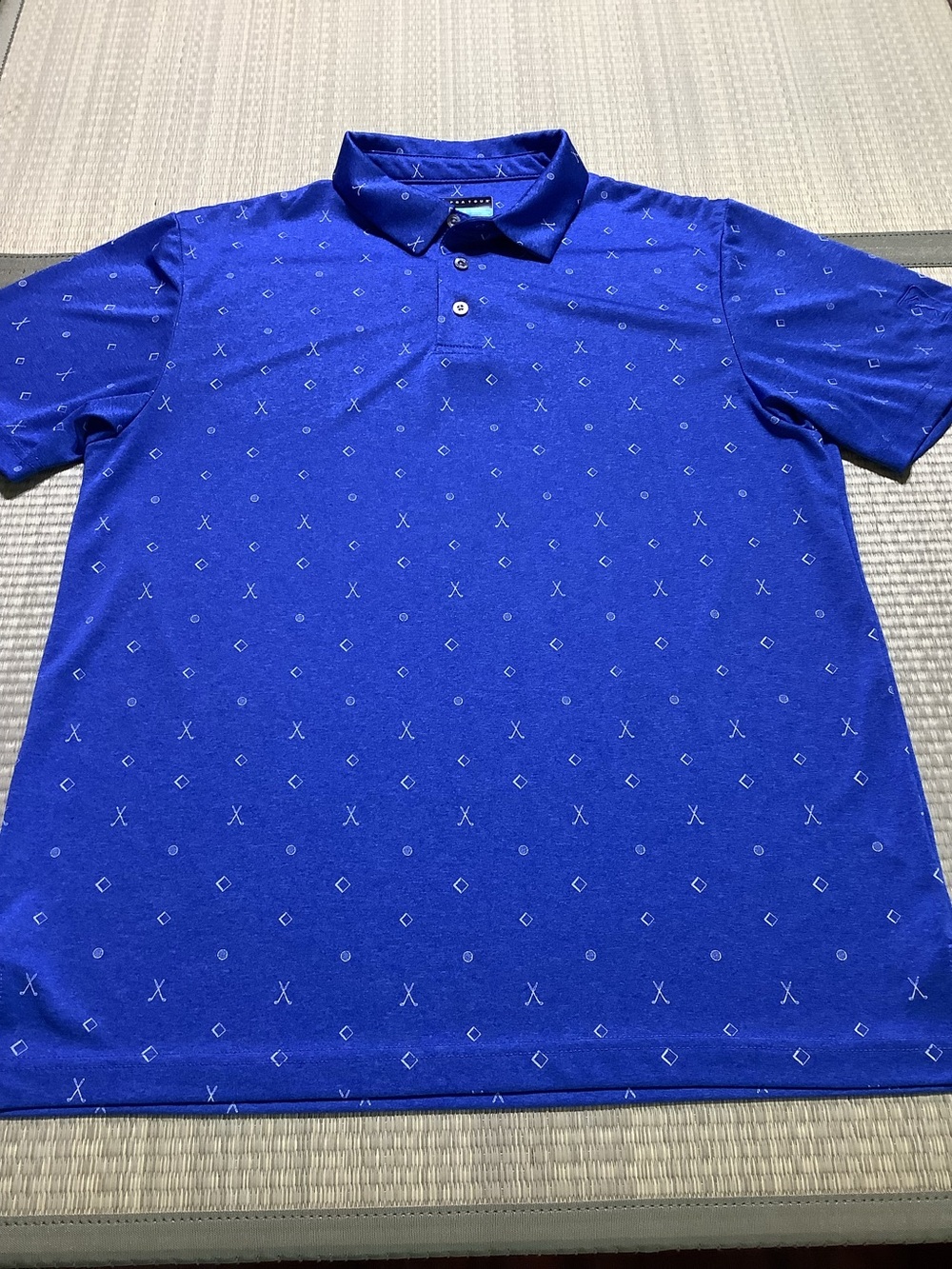 PGA TOUR Blue Short Sleeve Polo Shirt Men’s Large Golf Balls Clubs Print